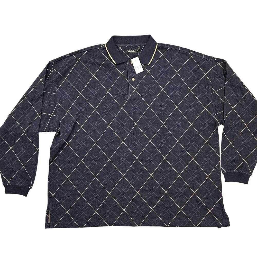 Sedgefield Men's Navy-Blue Long Sleeve Polo Shirt Size 2XL Cotton Blend